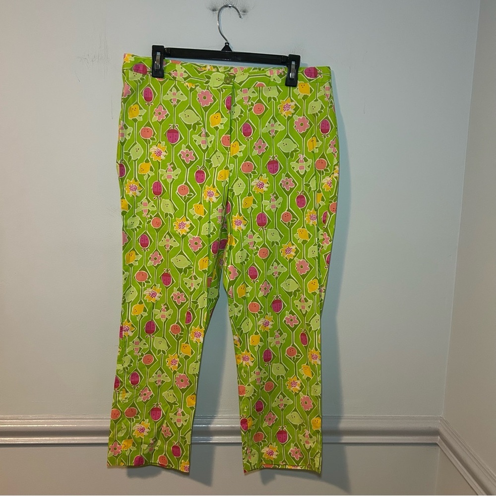 Lilly Pulitzer Bardot Green Lady Bug Floral Capris Size 12